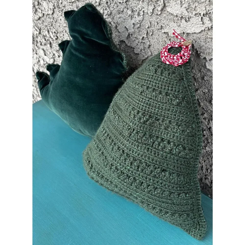 Handmade Tree Shaped Throw Pillow Set: Green Holiday Home Decor